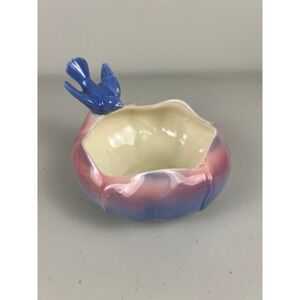 Royal Copley Vintage MCM Ceramic Trinket Dish Blue Bird Planter
